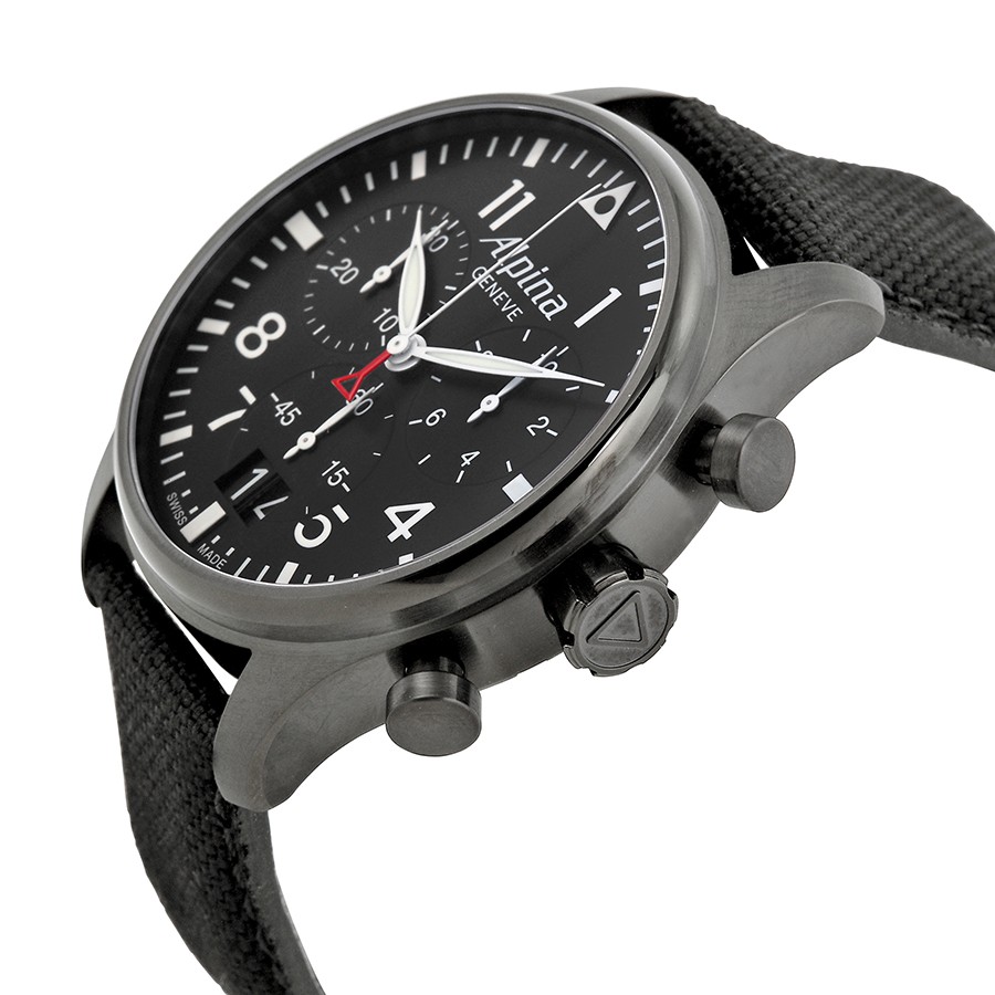 Alpina Startimer Pilot Black Dial Black Fabric Strap Men's Watch AL372B4FBS6