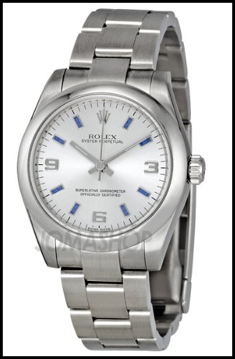 Rolex NoDate Silver Arabic and Blue Stick Dial Stainless Steel Oyster Bracelet Replica Watch 177200SABLSO Review