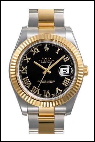 Rolex Datejust II Men’s Replica Watch 116333BKRO Black Roman Dial 18k Yellow Gold Fluted Bezel 2-Tone Oyster Bracelet Review