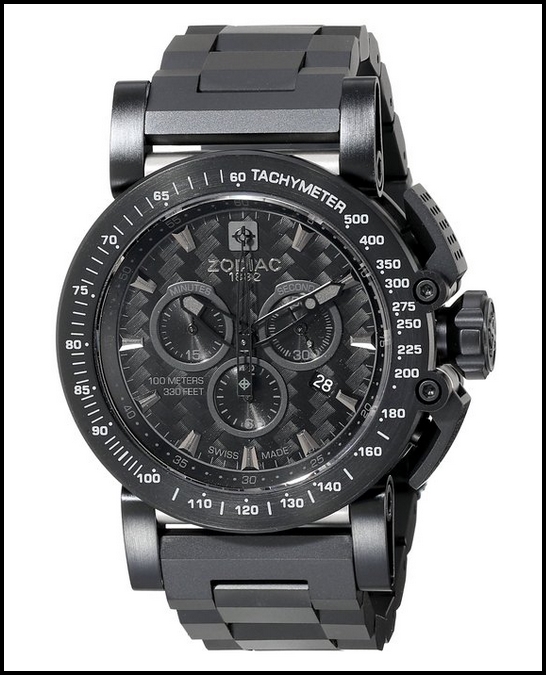 Zodiac Men’s ZO8542 Racer Black Carbon and Stainless Steel Swiss Quartz Replica Watch