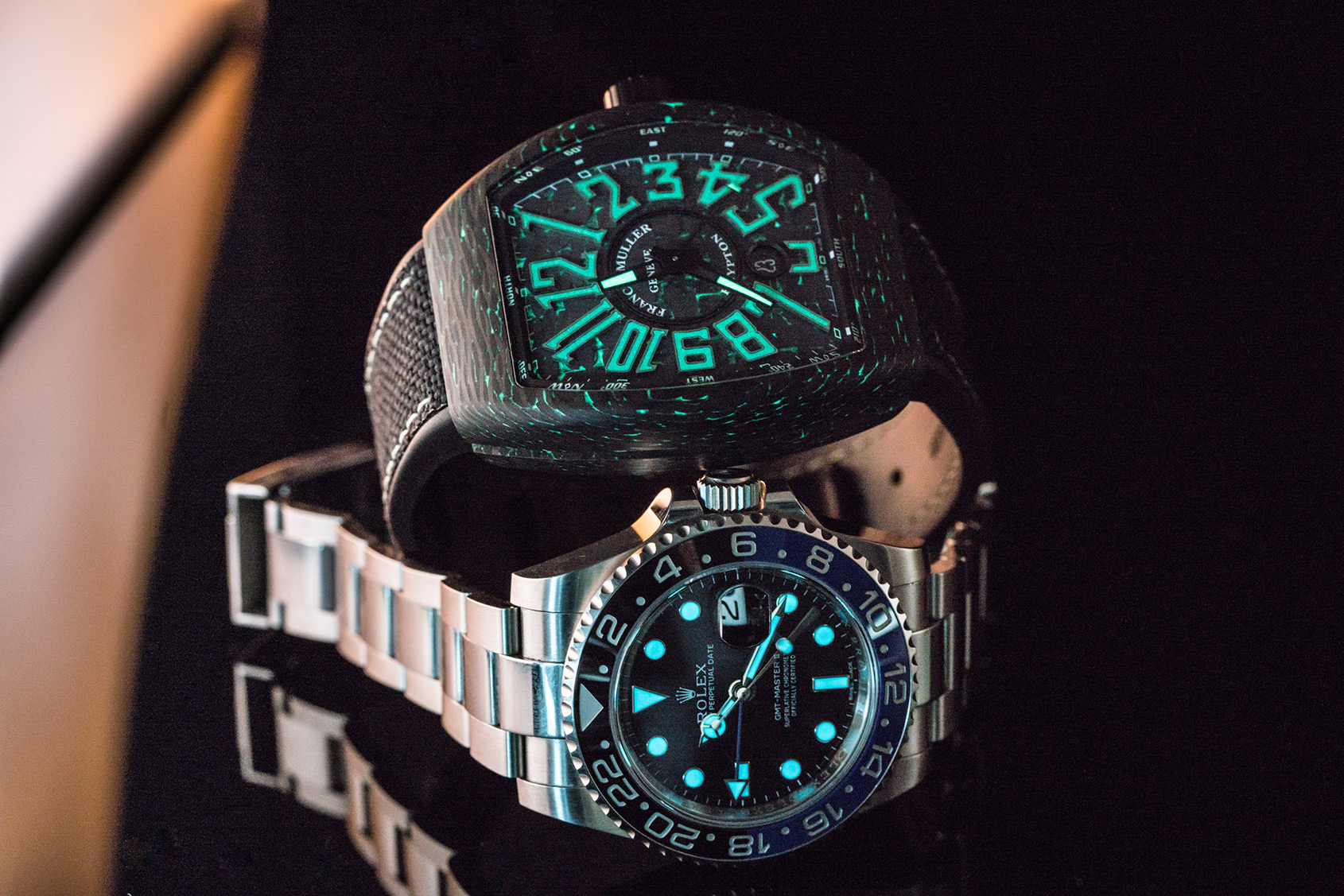 HANDS-ON: Replica Batman (Rolex’s BLNR) v Superman (Franck Muller’s Vanguard Carbon Krypton), in ‘The Lume Wars’ (way better than ‘Dawn of Justice’, we PROMISE)